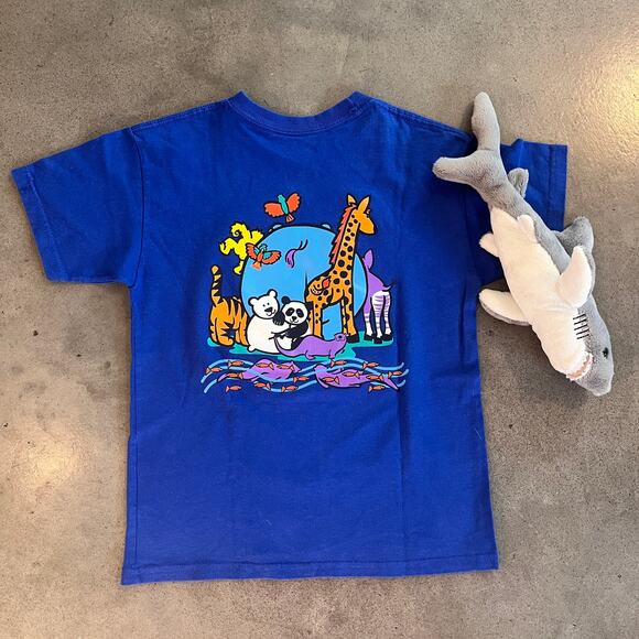 Hanes San Diego Zoo Blue cotton 2 sided tshirt shark plush boys youth small top - Picture 5 of 6